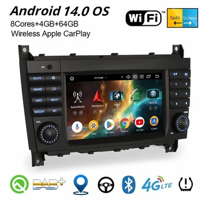 4+64GB Android 14 DAB+ Autoradio CarPlay 8-Kern GPS Mercedes C/G/CLC Klasse W203 - Bild 1 von 4