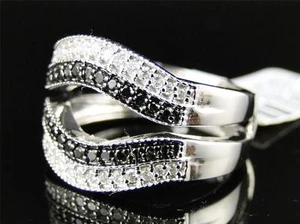 10K Ladies White Gold Black Diamond Engagement Solitaire Ring Jacket Band .55 Ct - Picture 1 of 6