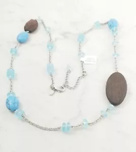 Collana Lia Sophia "DAKOTA" in legno, vero turchese rodiato, 30-33" - Foto 1 di 5