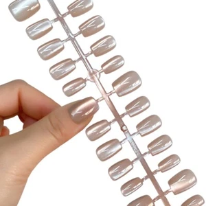 Press on Nails Tips Short Square Cat Eye With Glue False Plain Single Color Set - Picture 1 of 39