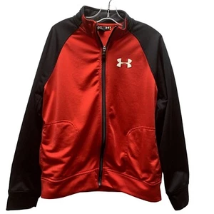 Under Armour Trainingsjacke Jugend Jungen Größe Large rot schwarz durchgehender Reißverschluss hinten Spellout - Bild 1 von 10