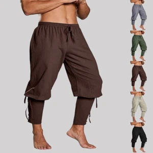 Men Ankle Banded Renaissance Costume Medieval Viking Pirate Trousers with Pocket - Picture 1 of 23