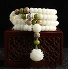 White Bodhi 108 Mala Beads Bracelet Necklace Lotus Elastic Meditation