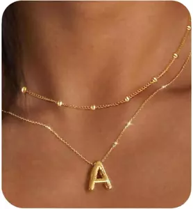 Gold Layered Choker Bubble Letter 'A' Gold Jewelry Initial Necklaces for Women - Picture 1 of 11
