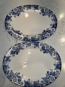 Nautica Bermuda Oval Platter Indigo Blue Rose 14.5" Portugal Plate Set Of 2 - Picture 1 of 8