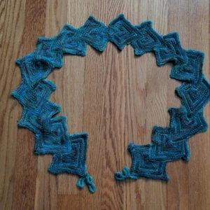 AQUAMARINE HANDMADE HAND JADE KNIT BOHO DIAMONDS SCARF BOUGHT ON ETSY - Picture 1 of 4