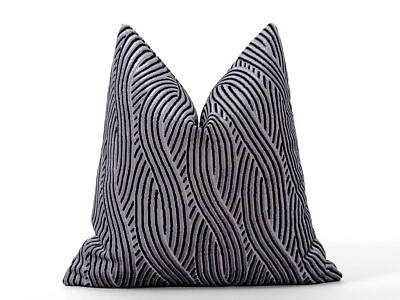 Textured Gray and Black Velvet Pillow Cover - Luxury Designer Throw Pillow - Image 1 of 4