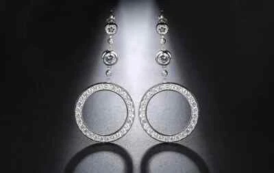 Round Lab-Created  Diamond Women's Drop/Dangle Earrings 14k White Gold Plated - Image 1 of 4