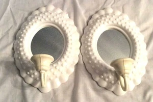  2 Burwood Home Interiors White Hobnail Mirrored Sconces Candle Holders 10 x 7" - Picture 1 of 5