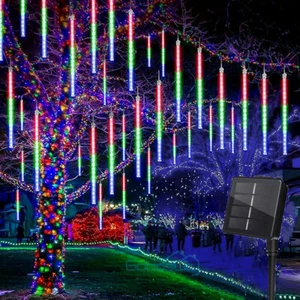 Luces solares de cadena de lluvia de lluvia de meteoritos para Navidad Decor - Picture 1 of 19