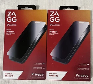 Paquete de 2 protectores invisibles Zagg protección de privacidad vidrio templado para Apple iPhone 15 - Imagen 1 de 1