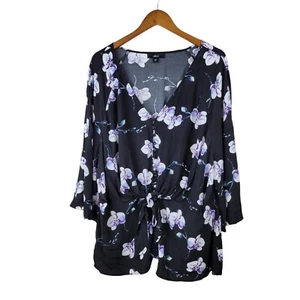 Ellos Plus Size 24W Tire Front Top Floral shirt flutter sleeve romantic Orchid  - Picture 1 of 8