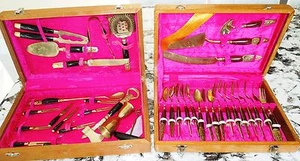 SETS of VINTAGE SAMRAN BRASS and Rosewood FLATWARE and BARWARE with CASE - Picture 1 of 7