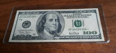 2001* STAR NOTE* $100 FEDERAL RESERVE NOTE ONE HUNDERD DOLLARS SN CF04335389* - Image 1 of 2