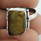 Gift For Her 925 Silver Natural Tiger'S Eye Cocktail Ethnic Ring Size O T26