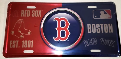 Boston Red Sox MLB  Split Design Metal License Plate - Image 1 of 2