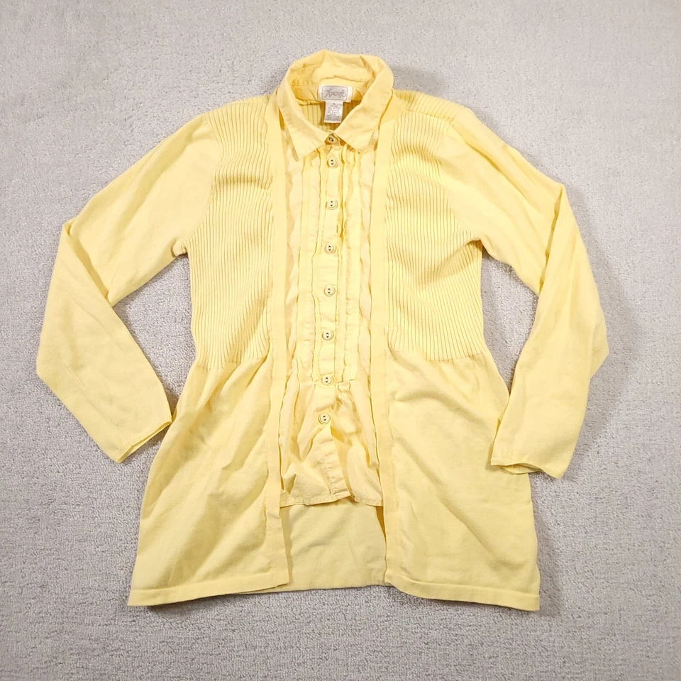 Cárdigan Foxcroft tejido con botones suéter cuello camisa para mujer mediano amarillo acanalado Foto 1 de 4