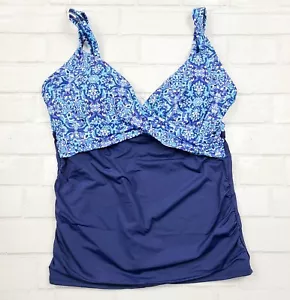 Lands End Underwire Wrap Tankini Blue Deep Sea Blossom 504651 Reg 8 swim top  - Bild 1 von 4