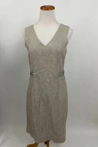 BANANA REPUBLIC beige cotton linen sleeveless Sheath dress Pockets Women's 2 - Picture 1 of 5
