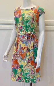 Women’s Sz Medium RALPH LAUREN Multicolor Paisley Knit Belted Sheath Dress EUC - Picture 1 of 9