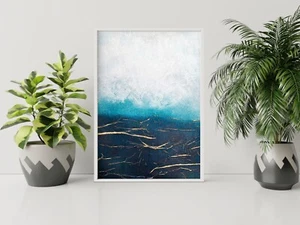 Delicate Denim – Acryl mit 3D-Struktur und Gold,43x60 cm auf 3mm MDF-Platte - Bild 1 von 6