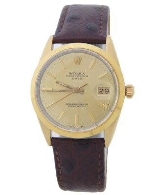 Rolex Date 15505 Mens 14k Yellow Gold Shell Watch Brown Band Champagne Dial - Image 1 of 4