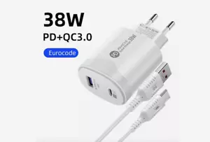 38W Europäischer Standard Typ-C Schnellladekopf PD20W + QC3.0 Smartphone Direkt - Bild 1 von 2