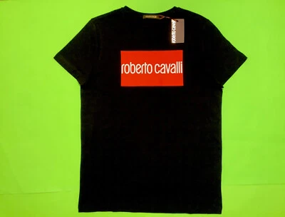 ROBERTO CAVALLI Hombres Camiseta Manga Corta Talla Grande Negra con Rojo 100% Algodón NUEVA Foto 1 de 4