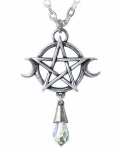 Goddess Pendant Necklace, Pagan Star, Pentagram, Wiccan Moons, Alchemy England - Picture 1 of 4