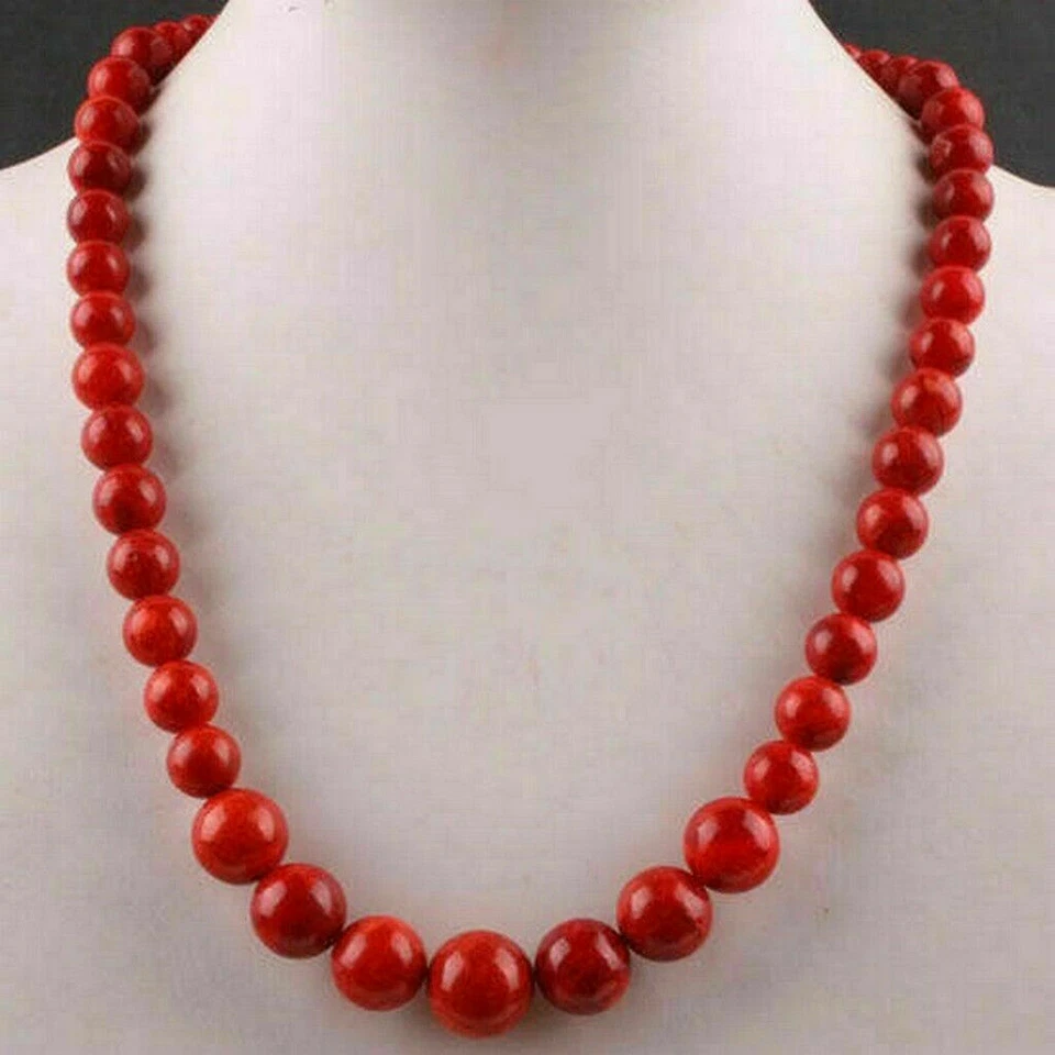 Collana donna autentico corallo rosso naturale con GARANZIA perle 6-14 mm NUOVA - Immagine 1 di 2