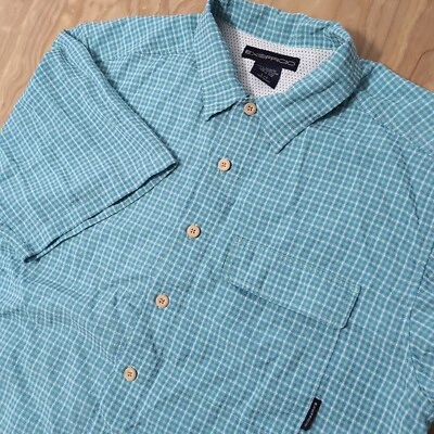 Exofficio Button Up Shirt Mens L Blue  Plaid Vented Fishing Short Sleeve Viscose - Image 1 of 4