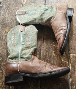 Justin Vintage Cowboystiefel braun Fuß/grünes Bein Leder, UK S.6,5, Made in USA. - Bild 1 von 12