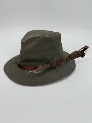 Vintage Eddie Bauer Safari Feather Fedora Bucket Hat Canvas Medium USA Made - Image 1 of 4