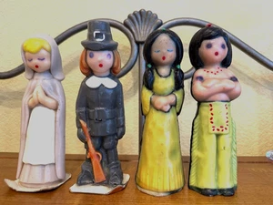 VINTAGE SET 4 LG GURLEY THANKSGIVING PILGER UND INDIANERKERZEN - Bild 1 von 10