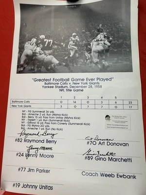 Original Baltimore Colts Greatest Game Ever Played Signed Poster HOF’ers NFL - Image 1 of 4