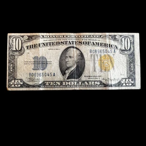 1934A Ten Dollar $10 US Silver Certificate North Africa Note Yellow Seal - FINE - Picture 1 of 4