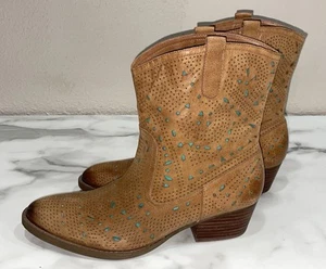 Reba Womens Short Boots Cowgirl Western Leather Cut Out Blue Lined Size 9 - Picture 1 of 8