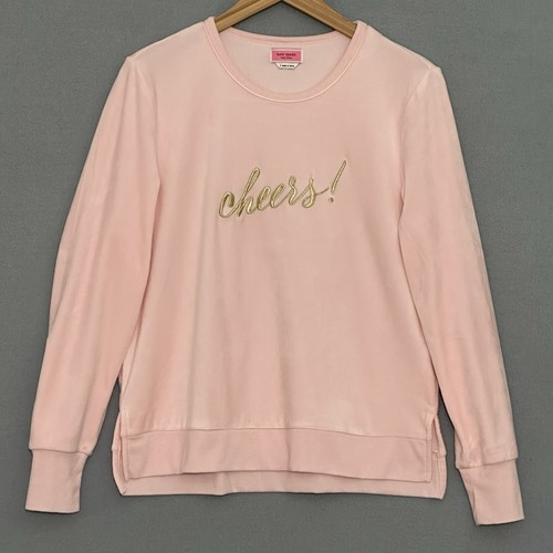 Maglione donna Kate Spade S Cheers rosa velluto orlo diviso felpa Pjs Lounge