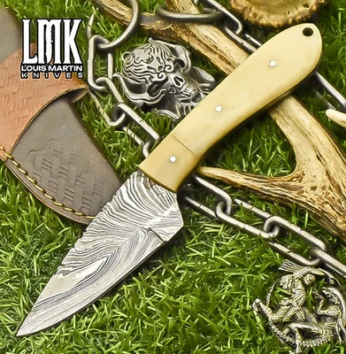 Cuchillo desollador hecho a mano LMK Twist hueso de Damasco navaja táctica afilada Foto 1 de 4