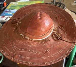 Vintage Genuine Leather Brazilian Cowboy Hat Gaucho Western Handmade Stitching S - Picture 1 of 3