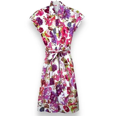 Vestido midi falda acampanada con botones cuello floral rosa temático Eliza J años 50 talla 0 Foto 1 de 4