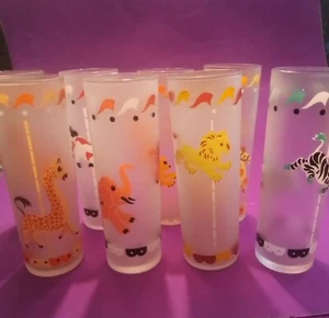 LIBBEY CIRCUS CAROUSEL 7" TOM COLLINS GLASSES,  BARWARE,  8 PCS ALL DIFFERENT - Picture 1 of 8