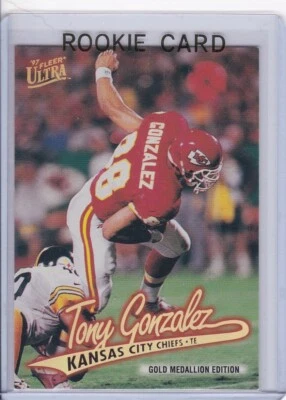 TARJETA DE NOVATO TONY GONZALEZ 1997 Fleer Ultra Gold Medallion Edition RC KC Chiefs! Foto 1 de 2