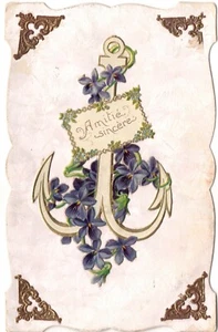 "AMITIE SINCERE" (TRUE FRIENDSHIP) FRENCH EMBELLISHED POSTCARD CIRC 1905 - Picture 1 of 2