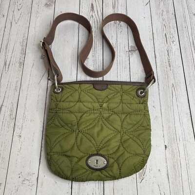 Fossil Key Per Fabric Quilted Crossbody Bag Green Brown Slingbag Purse - Image 1 of 4