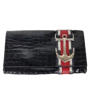 Leatherock Nautical Anchor Patent Leather Croc Embossed Clutch Purse - Picture 1 of 5