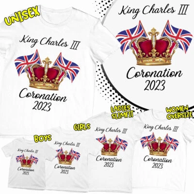T-Shirts King Charles III Coronation Union Jack Crown Unisex Herren Damen Kinder #13