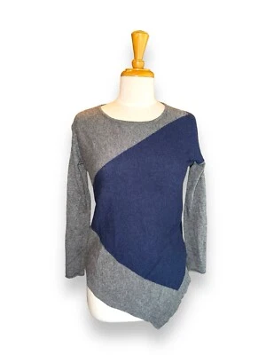 Suéter túnica suéter de cachemir NEIMAN MARCUS Asym patrón geográfico azul marino/gris talla XS Foto 1 de 4