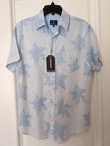 New Ben Sherman Mens Short Sleeve Linen Blend Button-Front Shirt Small Tropical - Picture 1 of 2