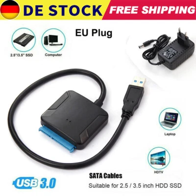  USB 3.0 auf zu SATA Adapter Kabel für 2,5" 3,5" HDD SSD Festplatte PC Laptop DE - Bild 1 von 4